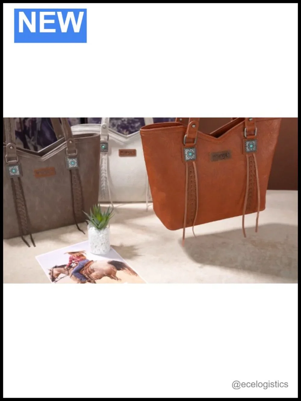 Vegan Leather Tote Bag with Metal Turquoise Accents Top Handle Shoulder Bag